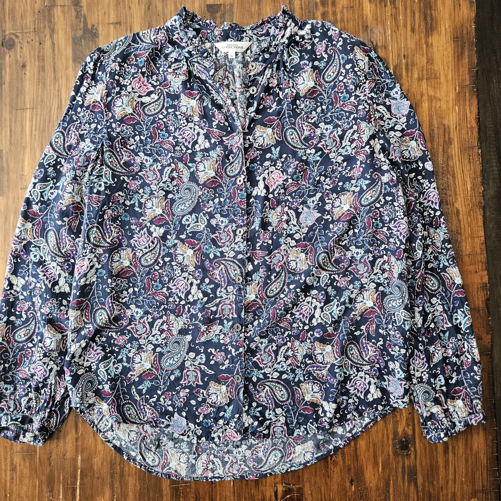 Northern Refections Floral Paisley Print Blouse - Blue and Pink Size Medium